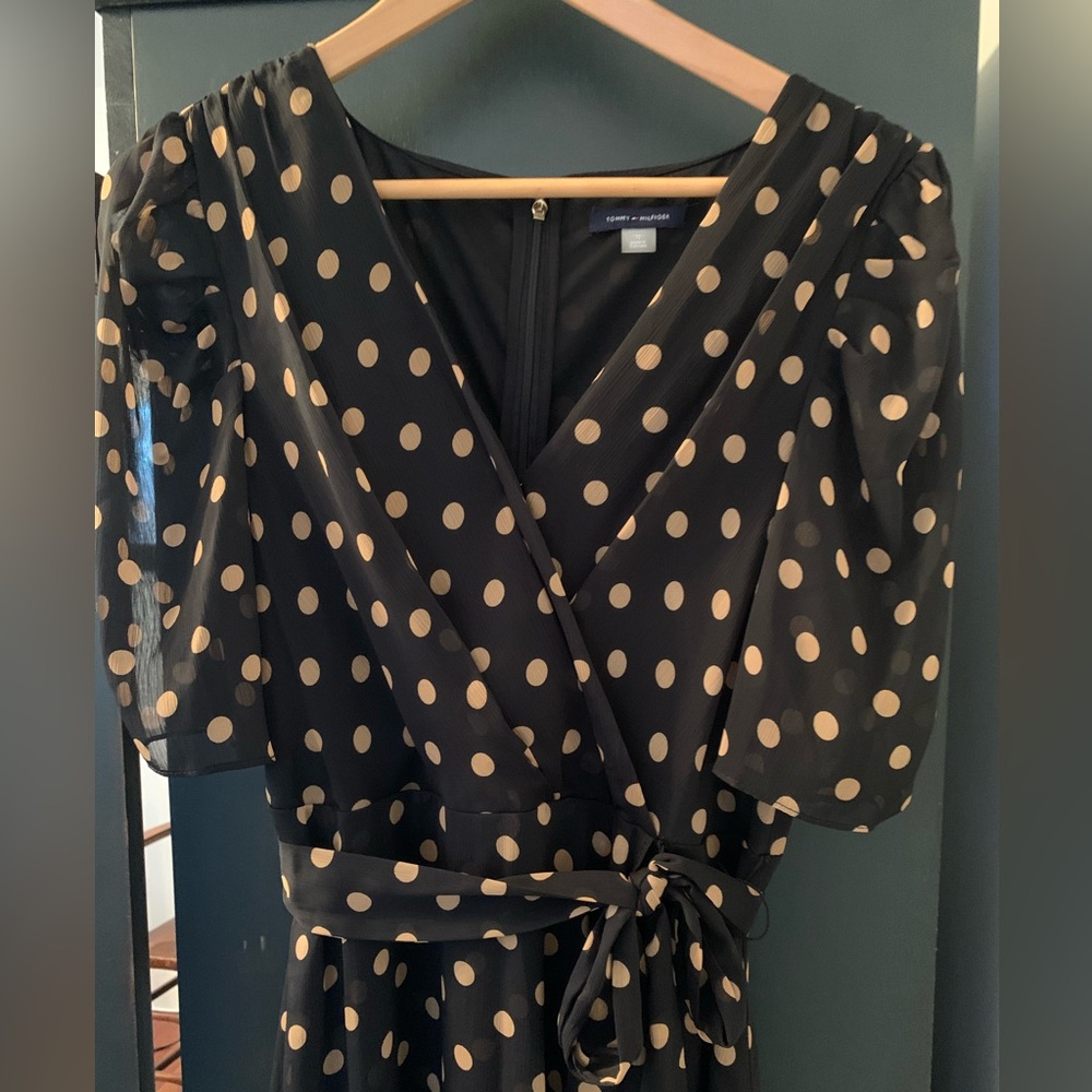 Tommy Hilfiger Black and Gold Polka Dot Midi Dress